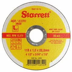 Disco de Corte de 4.1/2 Pol. para Aço Inox - STARRETT-DAC115-14