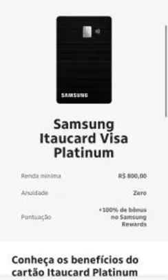 Cartão de Crédito Itaucard Samsung Visa Platinum (zero anuidade)