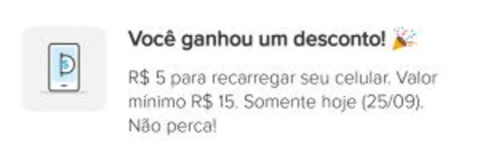 (Usuários selecionados) Desconto de R$5 para recarregar o celular no Mercado Pago