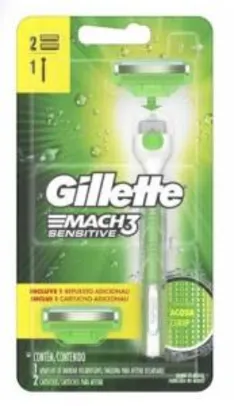 Aparelho de Barbear Gillette Mach3 Acqua Sensitive + 2 Cargas | R$ 19