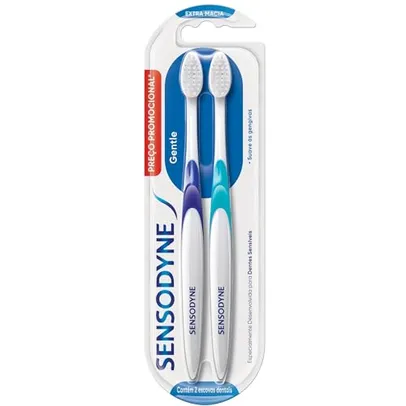 Sensodyne Gentle, Escova de Dente Extra Macia para Dentes Sensíveis, Suave às Gengivas e Limpeza Completa, 2 unidades