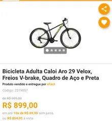 Bicicleta Adulta Caloi Aro 29 Velox, Freios V-brake, Quadro de Aço e Preta - R$854