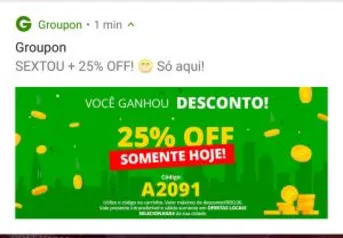 Cupom 25% off no Groupon.