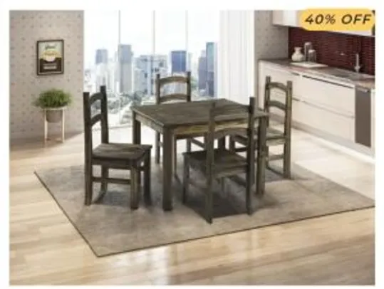 [Com AME r$408] Mesa com 4 cadeiras Madeira Maciça Cera Negra