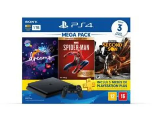 Console Playstation 4 Hits 1TB Bundle 17 - Dreams + Marvel's Spider-Man + Infamous Second Son - PS4 | R$ 2174