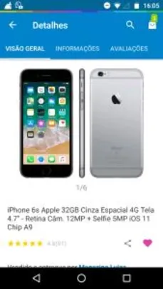 iPhone 6s Apple 32GB Cinza Espacial 4G Tela 4.7” - Retina Câm. 12MP + Selfie 5MP iOS 11 Chip A9 - R$1952