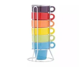 Jogo 6 Xícaras 60ml De Café De Porcelana Coloridas Com Suporte - R$ 28