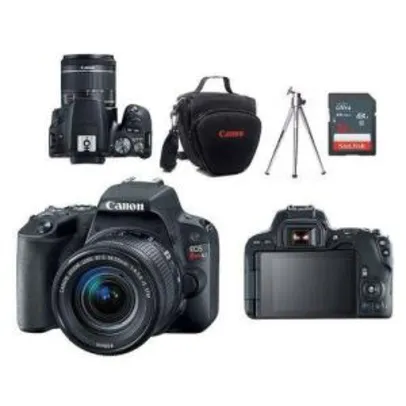 Câmera Canon EOS SL2 EF-S 18-55mm f/4-5.6 IS STM + Bolsa + Tripé + Memória 32GB Classe 10 | R$2028
