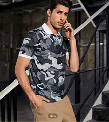 SHEIN Bordado Camuflagem Estilos de Rua Polo's Masculina | R$31