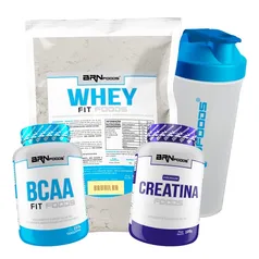 Kit Whey Protein Foods 500g, BCAA Fit 100g Tang, Premium Creatina 100g, Coqueteleira - BRN Foods