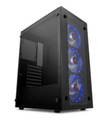 GABINETE GAMER PICHAU MAGPIE III LATERAL/FRONTAL VIDRO LED AZUL, PGMA-03-BLUE (FANS INCLUSAS) || R$ 209