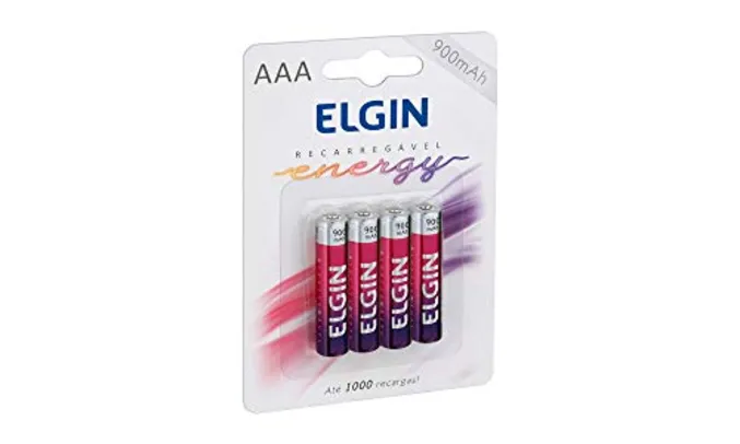 [Prime] Pilha Recarregável AAA-900mAh blister com 4 pilhas, Elgin | R$25