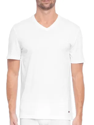 Kit de 3 T-Shirt Tommy Hilfiger Masculina Vneck Selling - Branco | R$180