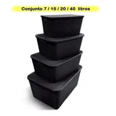 Kit 4 Caixa Organizadora Rattan 7-15-20-40 Litros C/ Tampa - Arqplast | R$ 63