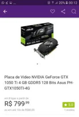PLACA DE VÍDEO ASUS GEFORCE GTX 1050 TI 4GB PH-GTX1050TI-4G GDDR5 PCI-EXP - R$799