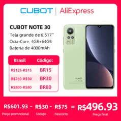 Smartphone Cubot Note 30, Android 12, Octa-core telefones celulares, 4 GB + 64 GB(256 GB estendido),