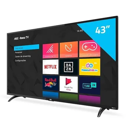 Smart TV LED 43" AOC 43S5195/78G com Wi-Fi, 1 USB, 3 HDMI, com Botão Netflix/Youtube e 60Hz