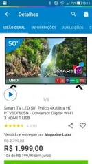 Smart TV LED 50” Philco 4K/Ultra HD PTV50F60SN - Conversor Digital Wi-Fi 3 HDMI 1 USB - R$1999