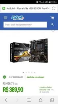 Placa-Mãe MSI B350M Pro-VH Plus, AMD AM4, mATX, DDR4 | R$360