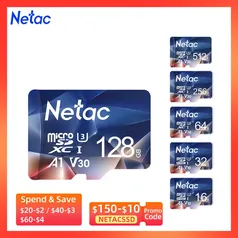 [Taxa Inclusa] Cartão de Memória Netac - Classe 10, UHS-1 - 64GB, 128GB, 1256GB, 512GB
