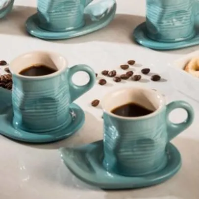 Conjunto de 2 Xícaras de Cafezinho 70ml com Pires Azul - La Cuisine - R$29