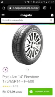 Pneu Aro 14” Firestone 175/65R14 - F-600 - R$179