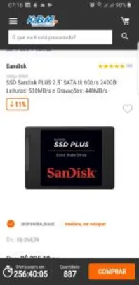 SSD Sandisk PLUS 2.5´ SATA III 6Gb/s 240GB Leituras: 530MB/s e Gravações: 440MB/s - SDSSDA-240G-G26