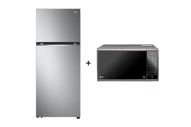 Combo Geladeira LG Inverter Frost Free Inox 395L 220V +  Micro-ondas LG 30L 220V MS3095LRA