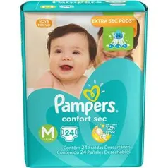 Fraldas Descartáveis Pampers Confort Sec M - 24 Unidades - R$16