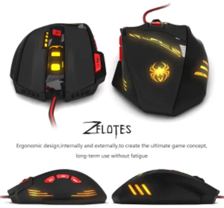 [GearBest]ZELOTES T-90 Wired USB Optical Game Mouse  -  BLACK