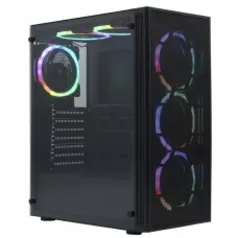 Gabinete Gamer Ninja Nagato, Mid Tower, Vidro Temperado, ATX, Black, Sem Fonte, Com 6 Fans Brancas