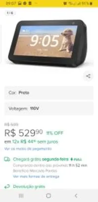 Smart Speaker Amazon Alexa Echo Show 5 Com Tela 5.5'' Preto R$530