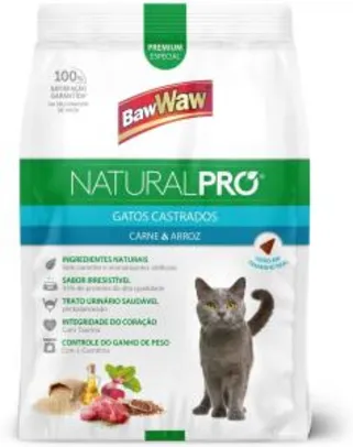 Ração Baw Waw Natural Pro para gatos castrados sabor Carne e Arroz - 2,5kg | R$23