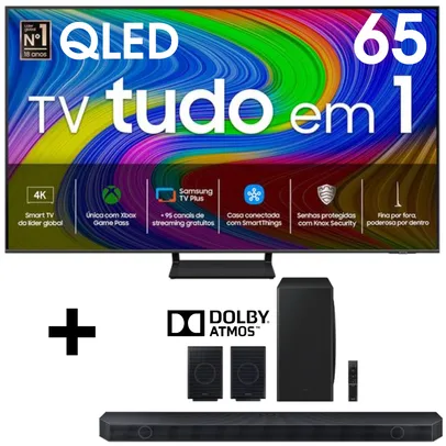 COMBO: Samsung Smart TV 65 Polegadas QLED 4K Q65D 2024 + Soundbar HW-Q930D, com 9.1.4 canais, Dolby Atmos®, Sincronia Sonora e Alexa integrado Titan