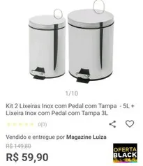 Kit 2 Lixeiras Inox com Pedal com Tampa - 5L + Lixeira Inox com Pedal com Tampa 3L