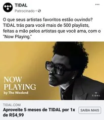 5 Meses de Tidal - Qualquer Plano por R$4,99