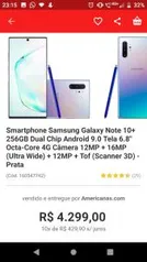 Smartphone Samsung Galaxy Note 10+ 256GB Dual Chip R$ 3869