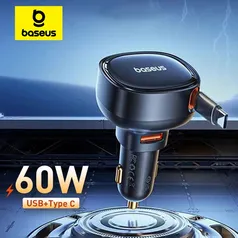 [Moedas/ Taxa Inclusa/ Gpay] Carregador automotivo 25W Baseus 2 em 1 - Com cabo retratil