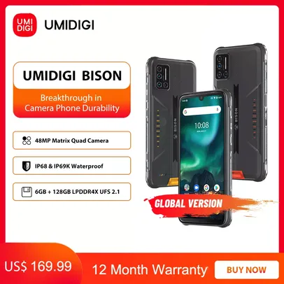 Smartphone Umidigi bison ip68/ip69k impermeável 48mp matriz quad câmera 6.3 " R$833