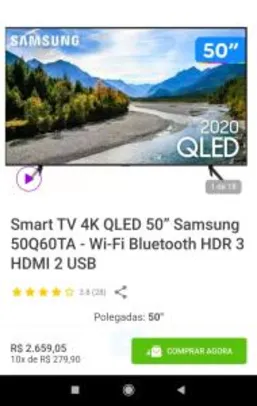 Smart TV 4K QLED 50” Samsung 50Q60TA | R$2520