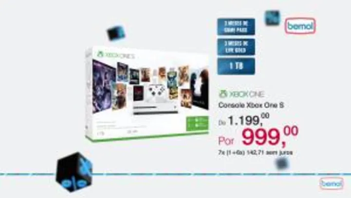 [Bemol - Loja Física] Xbox One S 1tb + 3 meses live e game pass - R$999