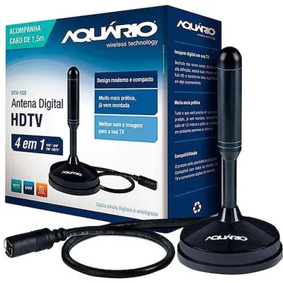 Antena Digital para TV DTV-100 VHF UHF FM e HDTV - Aquário