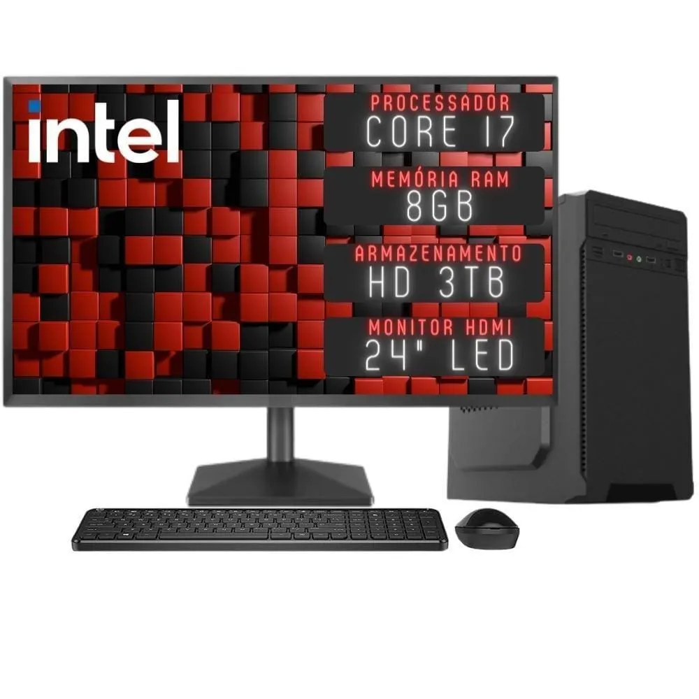 Computador Completo 3green Desktop Intel Core i7 8GB Monitor 24&quot; Full HD HDMI 3TB Windows 10 3D-158
