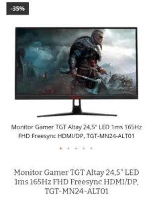 Monitor gamer TGT Altay 24,5" 1ms 165hz | R$ 1200