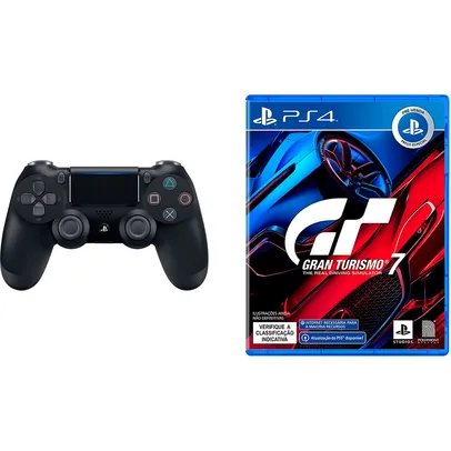 Controle Sem Fio Dualshock 4 Preto + Game Gran Turismo 7 Edicao Standard - PS4