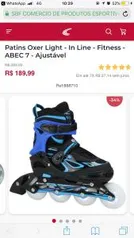 Patins Oxer Light - In Line - Fitness - ABEC 7 - Ajustável - R$190