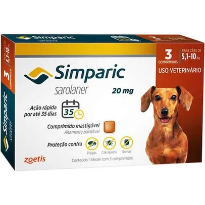 Zoetis Simparic (5,1 a 10 kg) c/3 de 20 mg