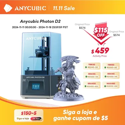 Impressora 3D ANYCUBIC Photon D2 DLP, Algoritmo Duplo e 20 Mil Horas de Vida Útil