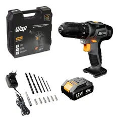 WAP Parafusadeira E Furadeira Com Impacto Bpfi 12K4 A Bateria Li-Íon De 12V Torque 18 Níveis Sem Fio Maleta E Kit De 13 Acessórios Bivolt