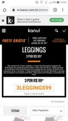 3 calças legging por 99 reais